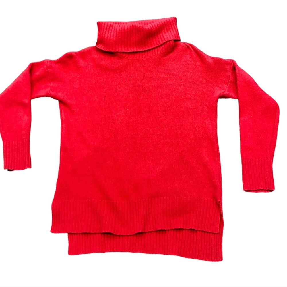Bartolini Women Sz S Red High Low Wool Cashmere Turtleneck Raglan Italy Sweater